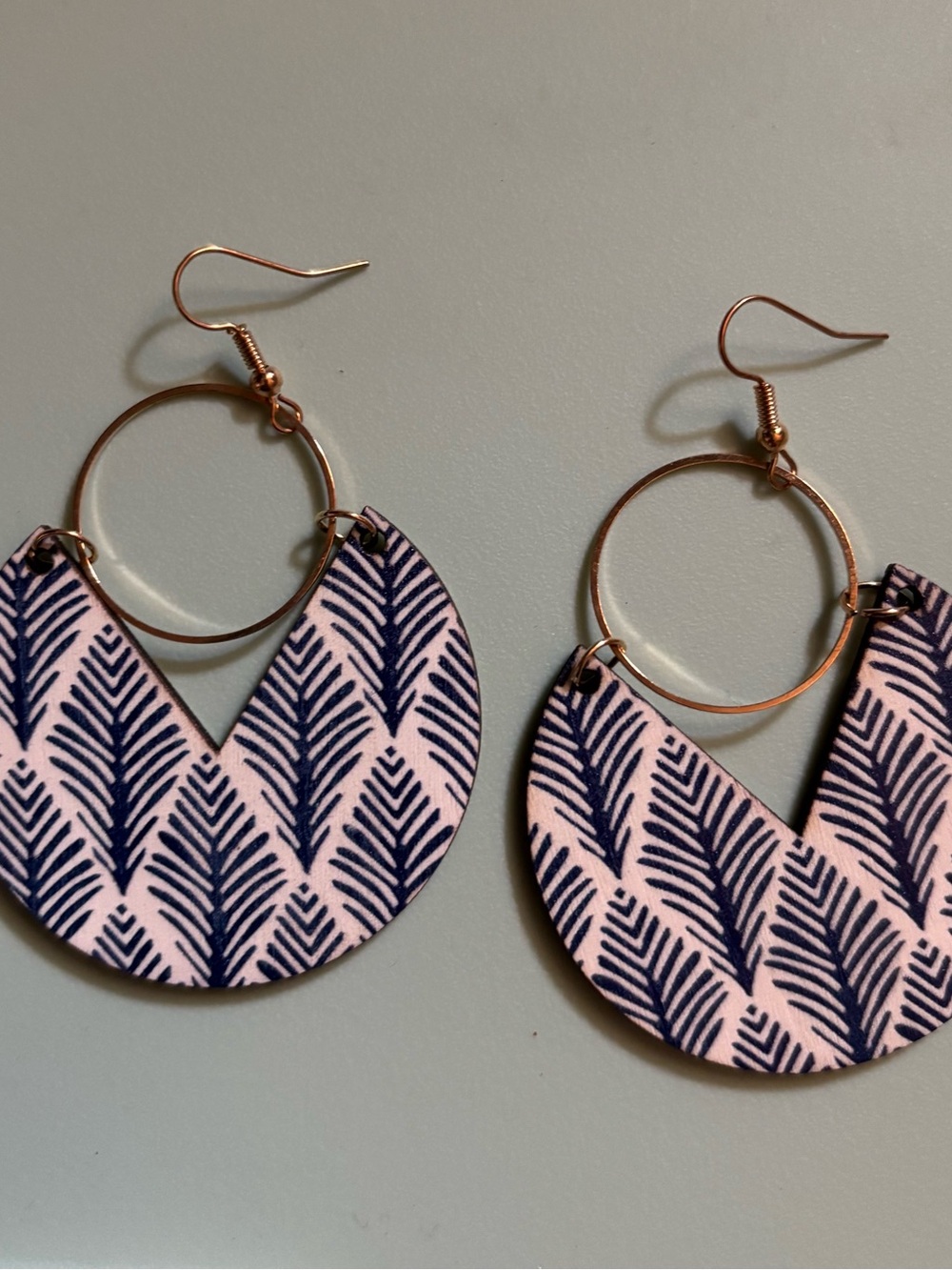 Gold Hoop White & Navy Pattern Drop Earrings
